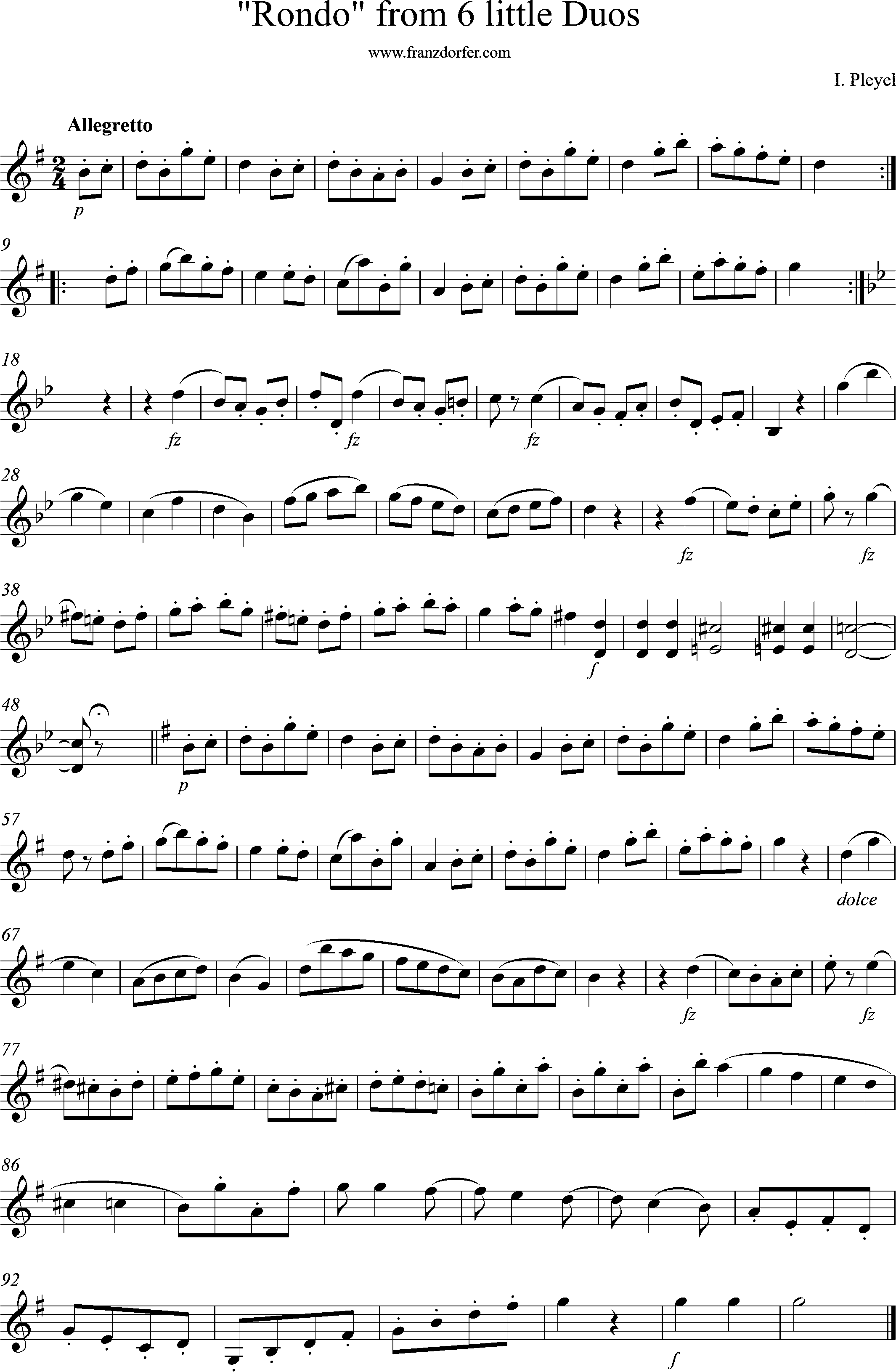 sheetmusic Clarinet rondo, pleyel